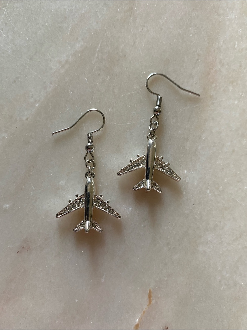 Silver Tone Airplane Dangle Earrings